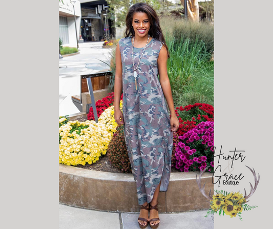 Standing Out in Camo Maxi Tank Dress