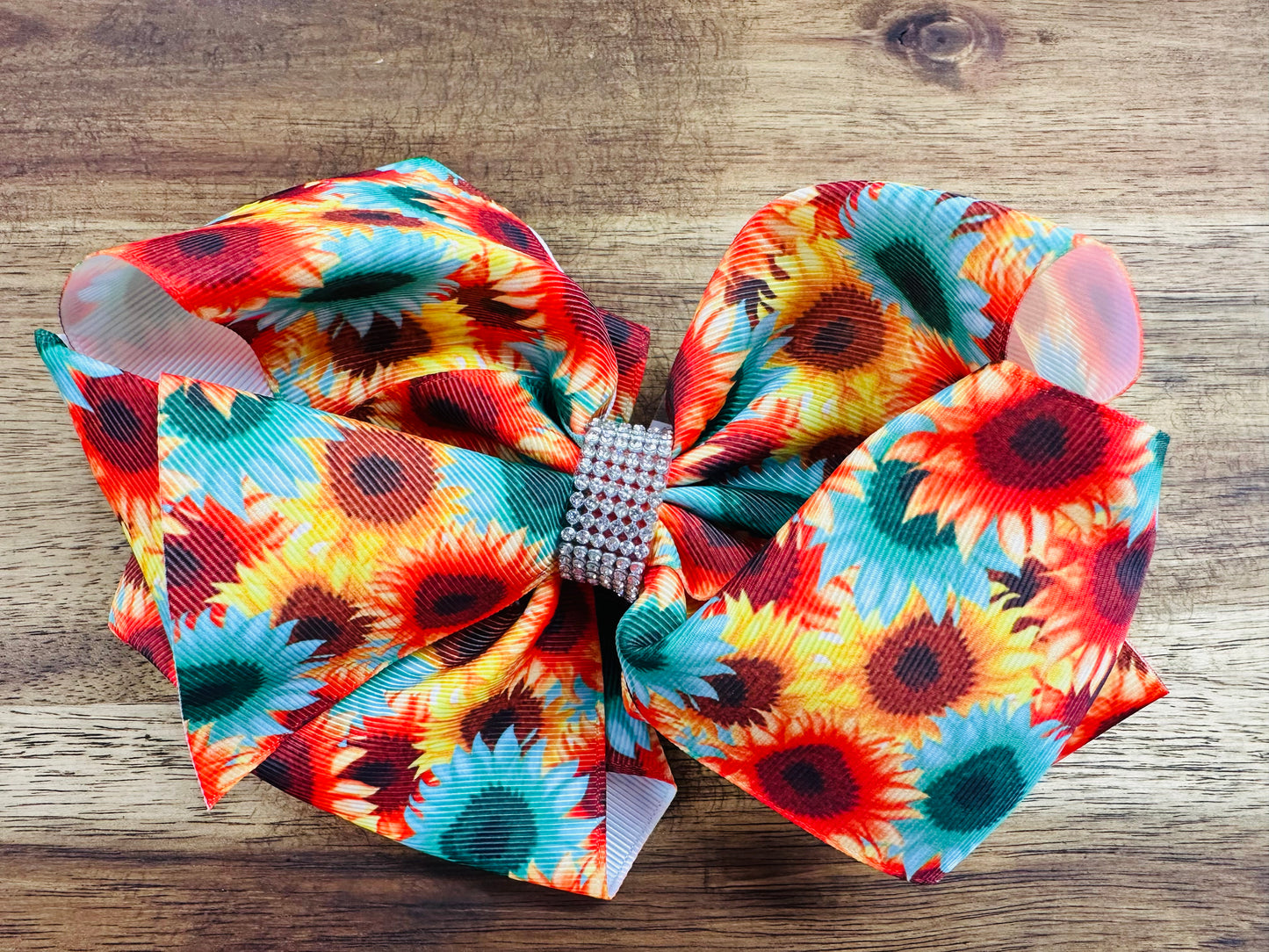 7.5” Aqua Sunflower Bling Center Bow