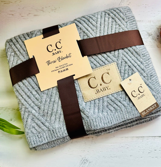 Baby Throw Blanket - Diagonal Basketweave (Heather Grey)
