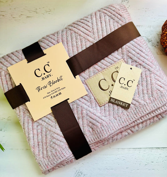 Baby Throw Blanket - Diagonal Basketweave (Rose)