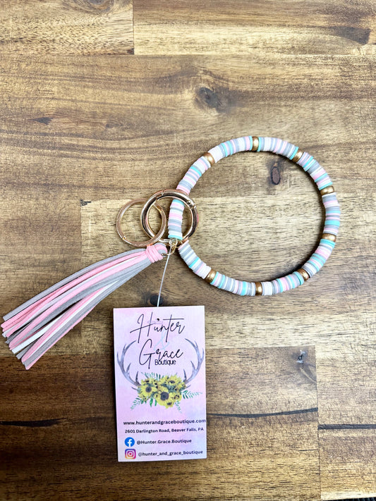 Pink Beaded Keychain