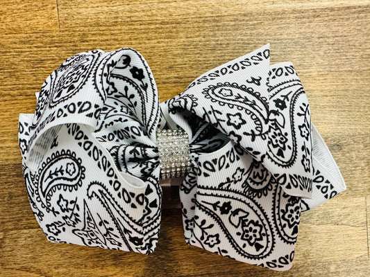 7.5” White & Black Paisley Bling Center Bow