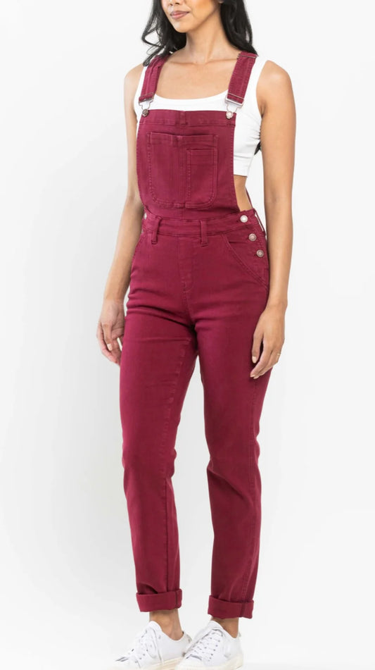 Judy Blue: Double Cuff Overalls- Maroon