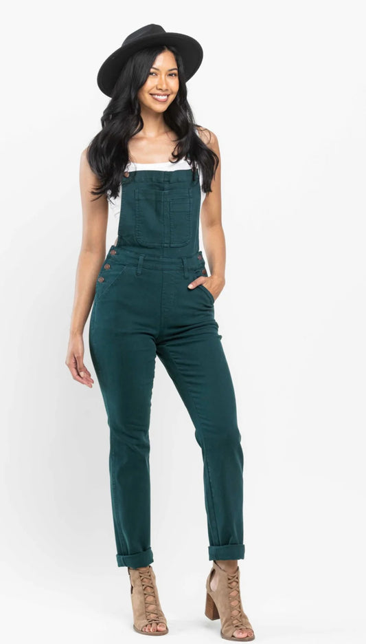 Judy Blue: Double Cuff Overalls- Teal