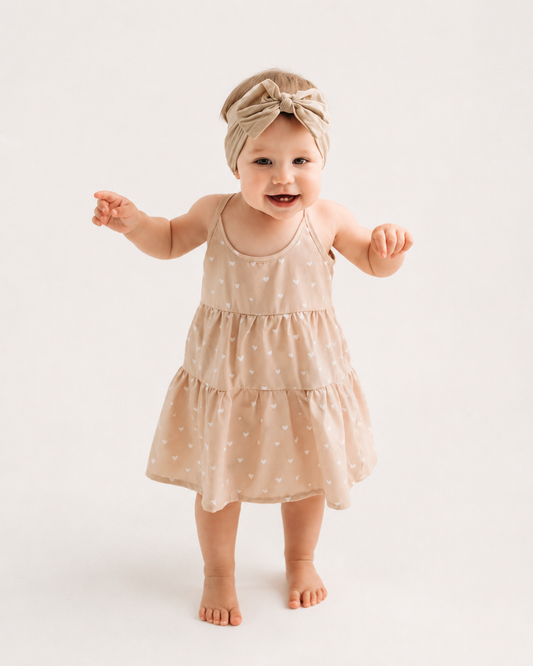 Jessica Layered Sun Dress- Tan Hearts
