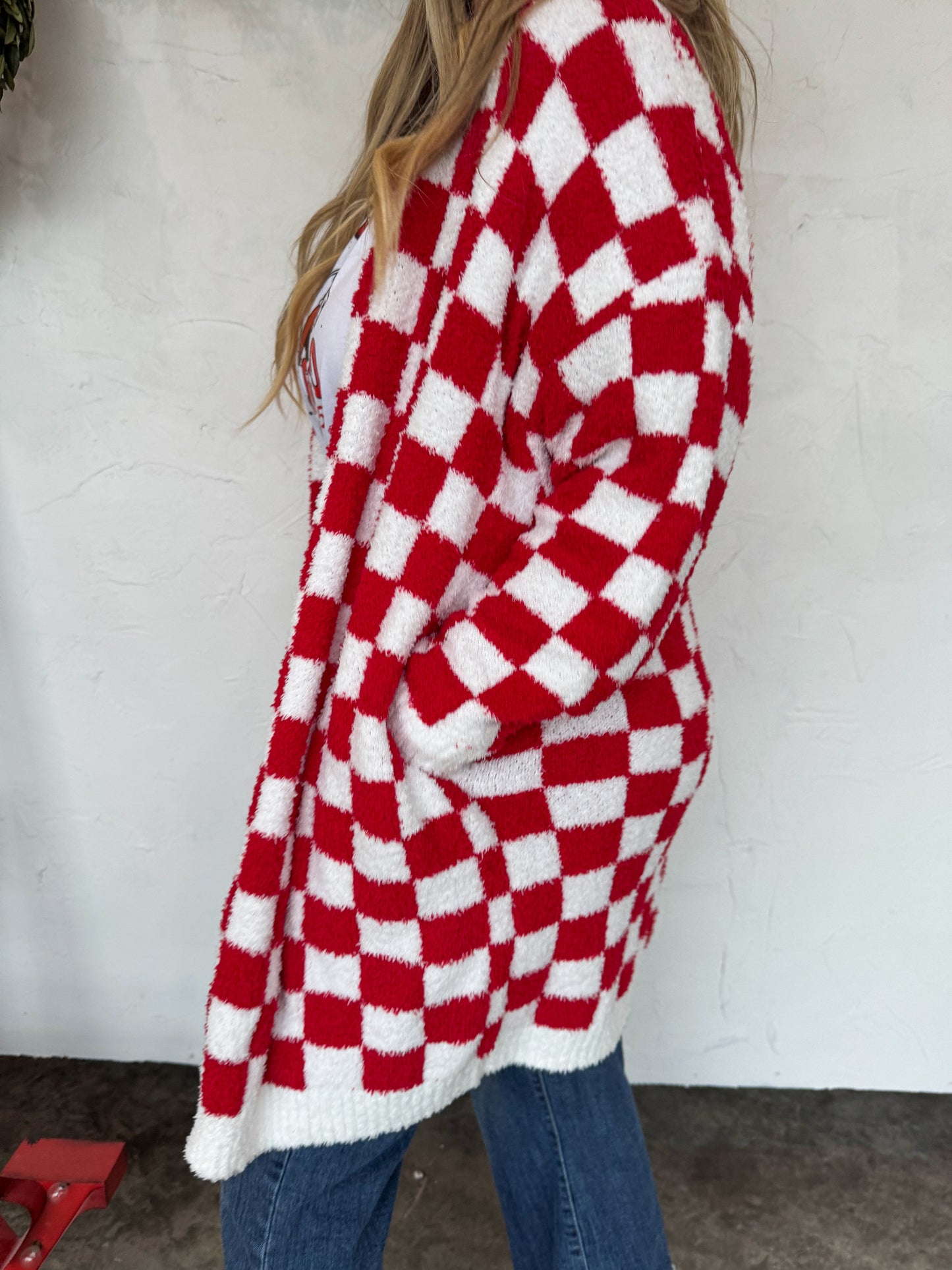 Red Checkered Cloud Cardigan
