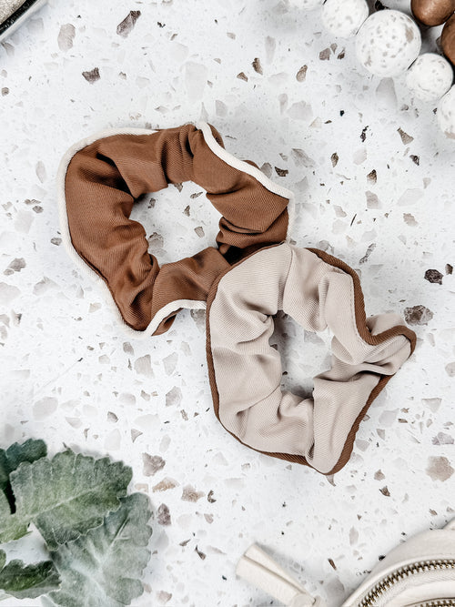 Neutral Duo Scrunchies- Brown