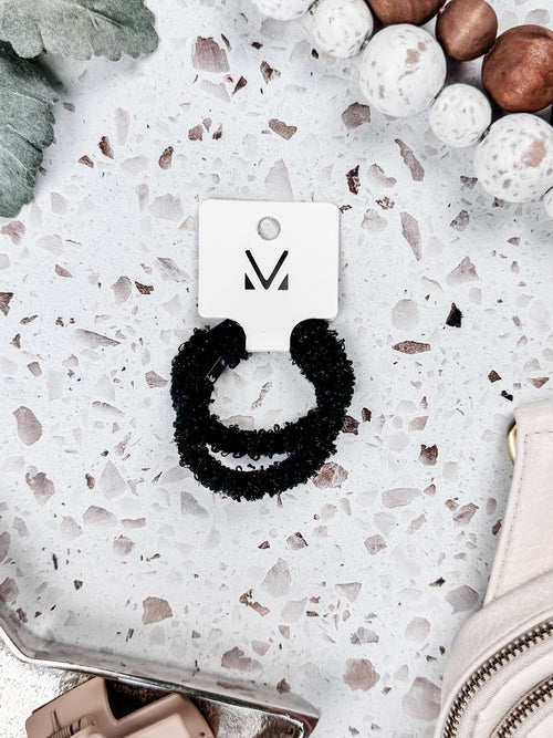 Fuzzy Duo Hair Tie Set- Black