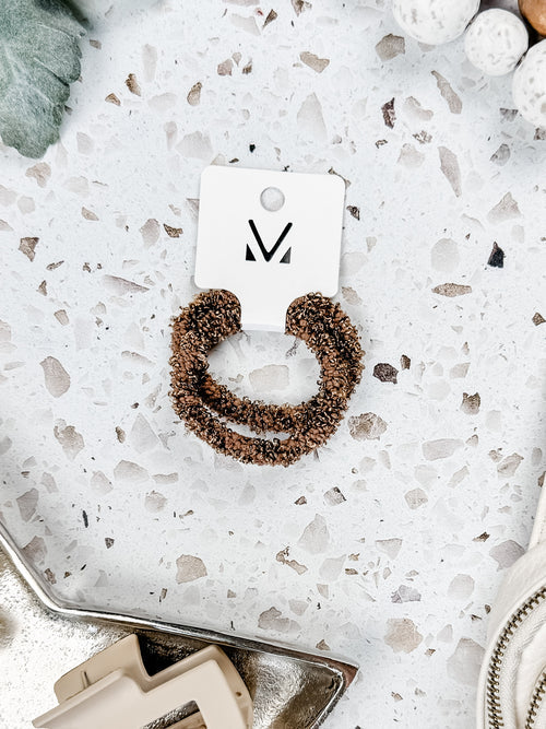 Fuzzy Duo Hair Tie Set- Mocha