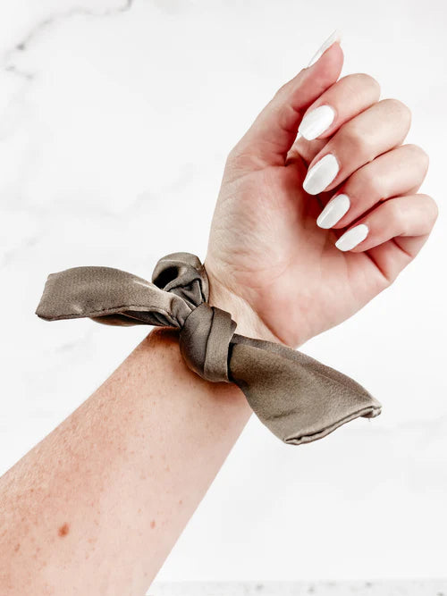 Satin Bow Scrunchie- Greige