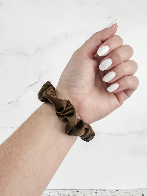 Satin Neutral Trio Scrunchies- Tan-Brown-Black