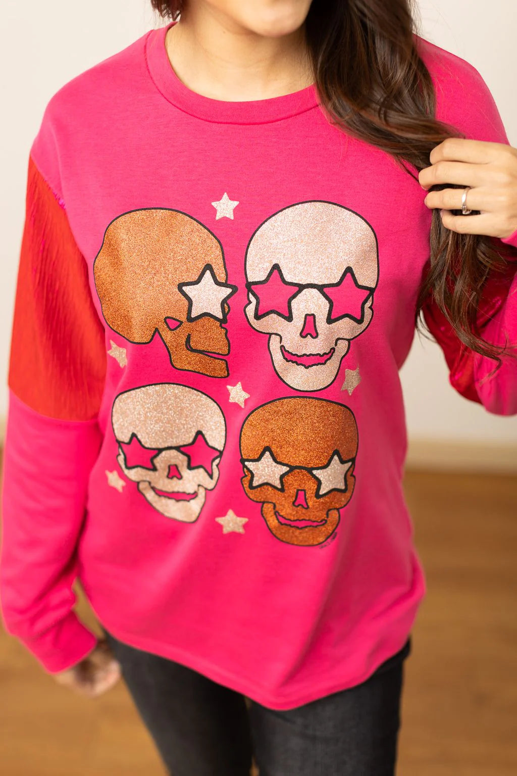 Hot Pink Starry Skull Sweatshirt