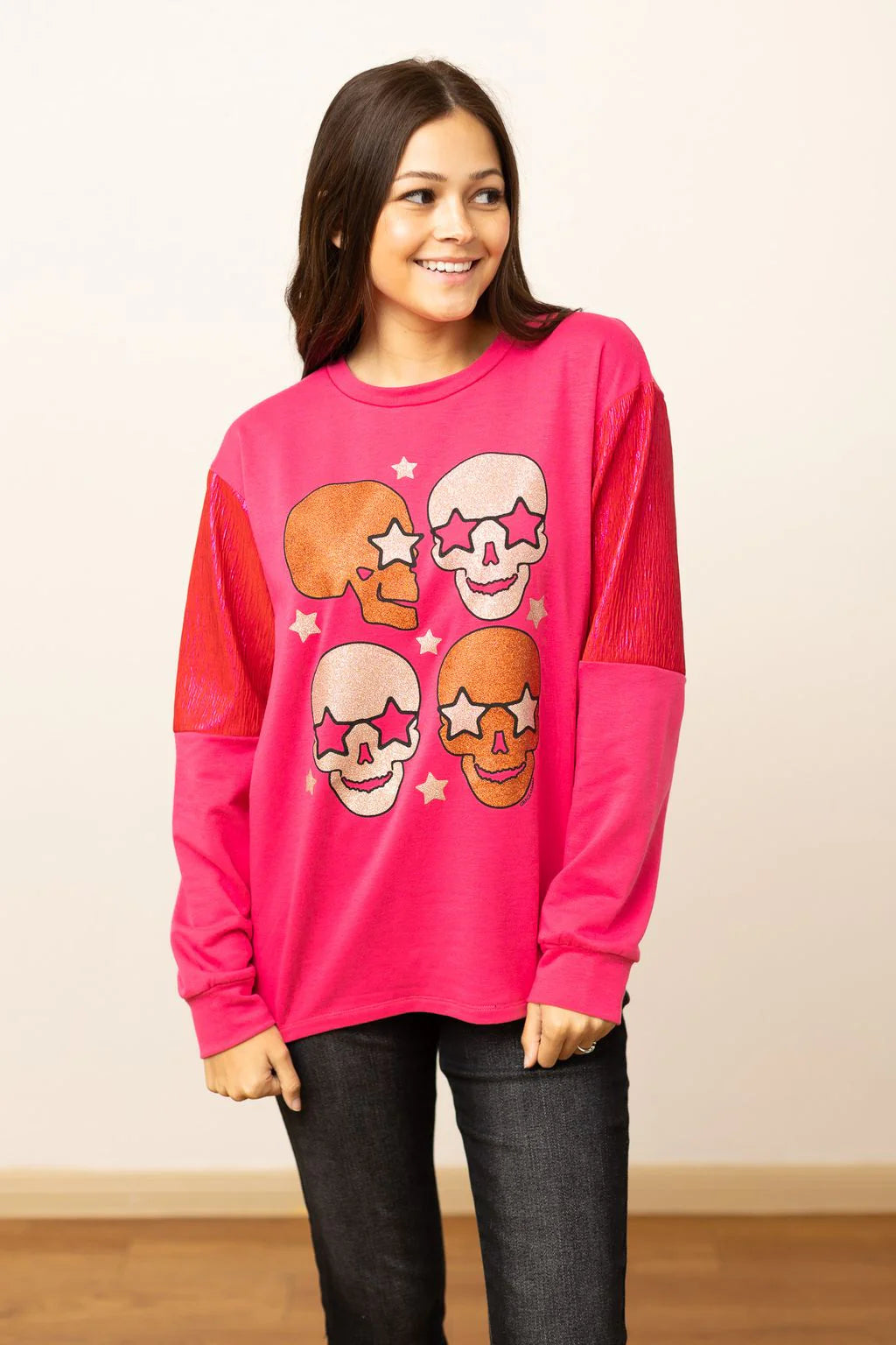 Hot Pink Starry Skull Sweatshirt