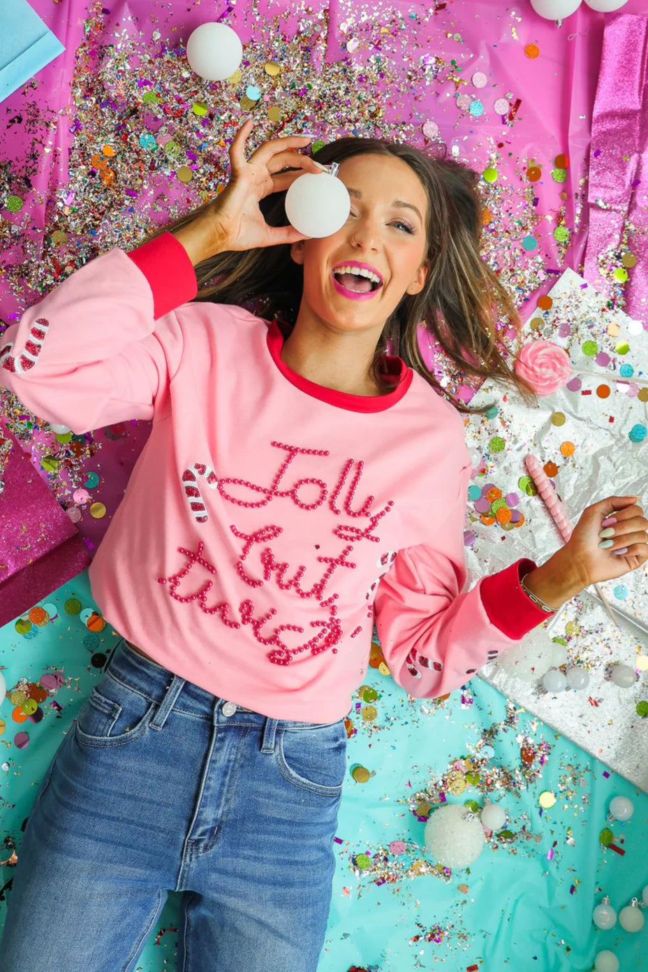 Jolly but Twisted Pink Sweatshirt