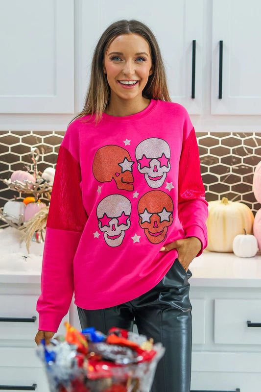 Hot Pink Starry Skull Sweatshirt