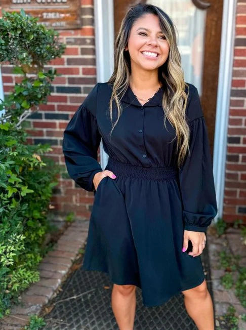 Leah Black Button Down Dress