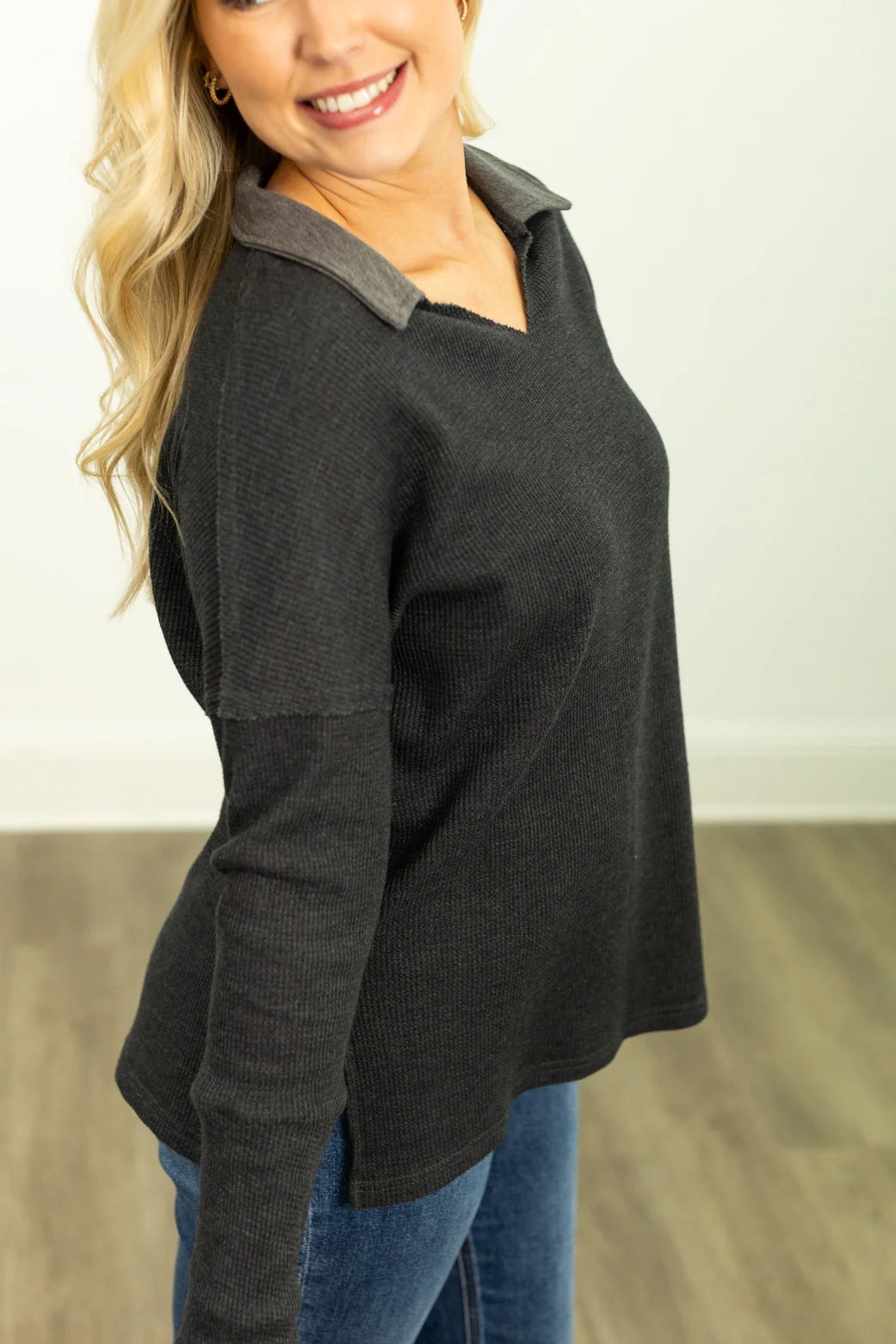 The Willow Thermal Pullover- BLACK