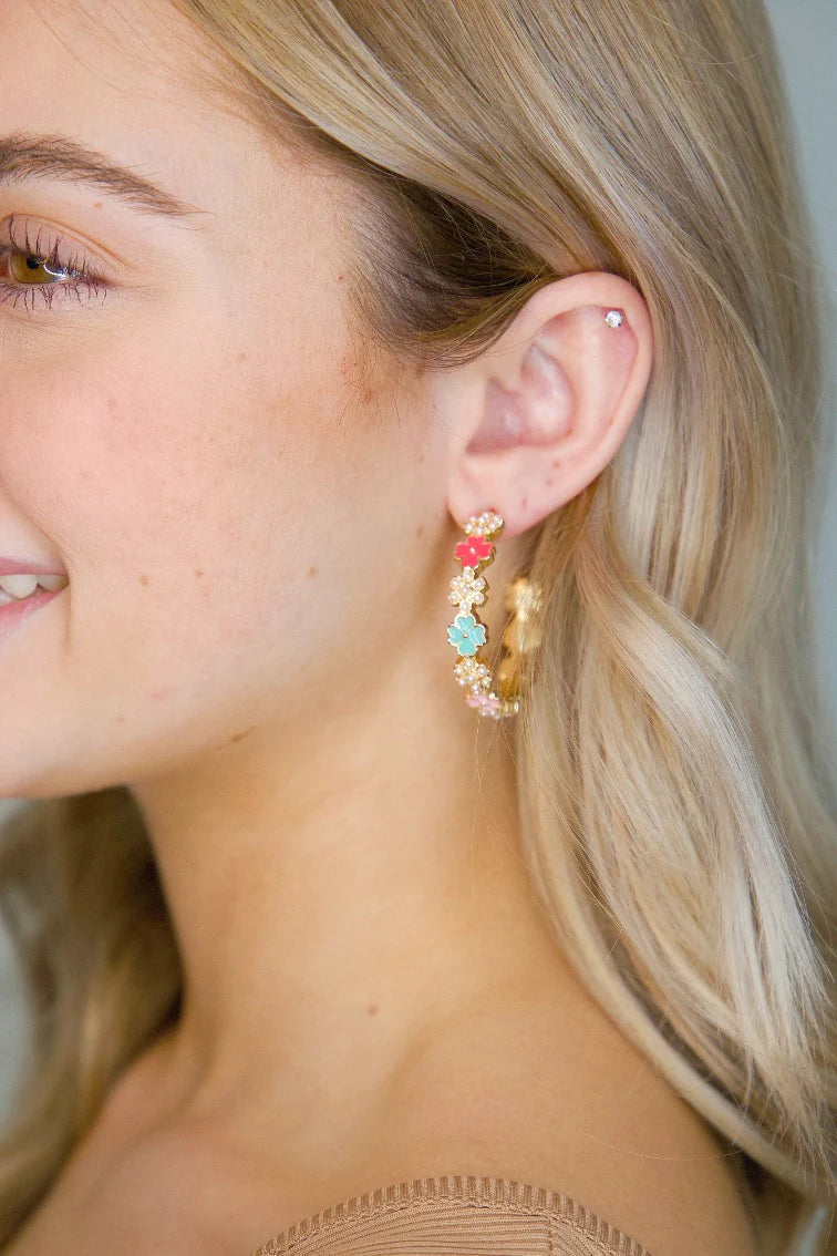 Floral Beaded Hoop Earrings