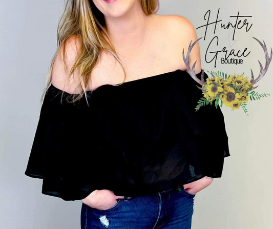 Romantic Black Off Shoulder Tiered Top