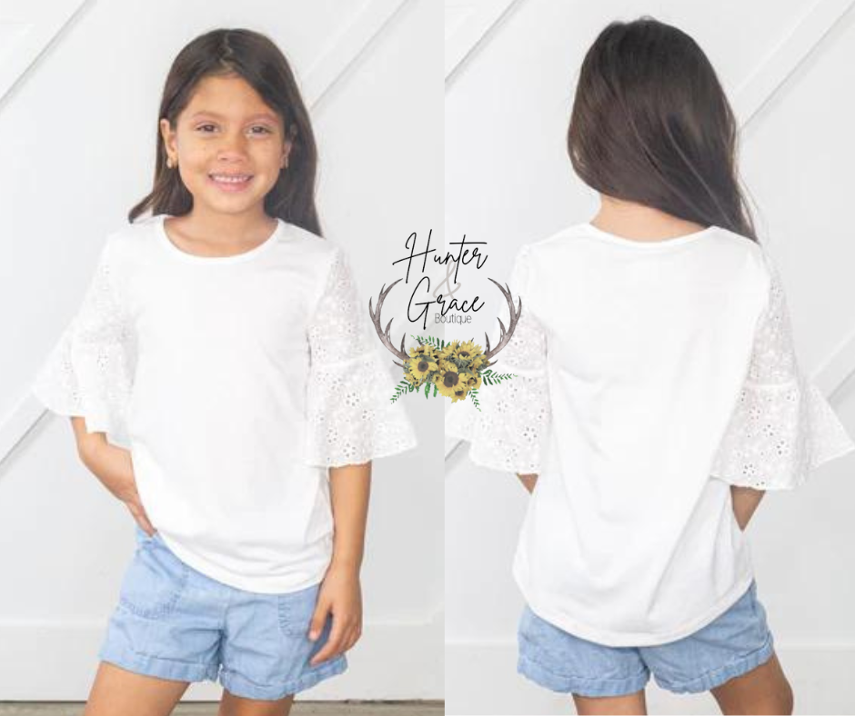 Girls Marvelous Lace Bell Sleeve Top in White