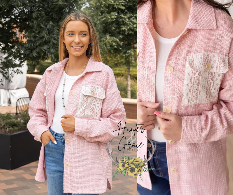 Dreamy Pink Tweed Shacket - Pink