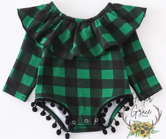 Green Plaid Ruffle Romper