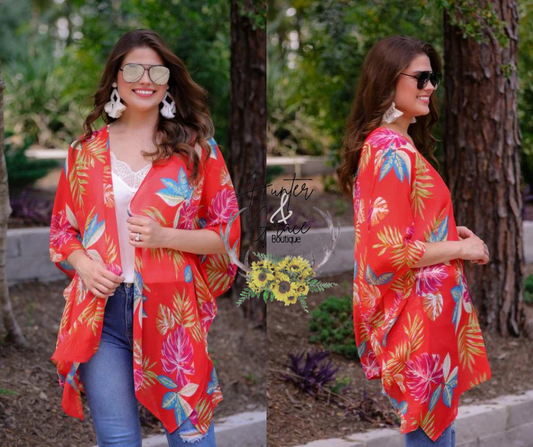 Somewhere Tropical Kimono- RED