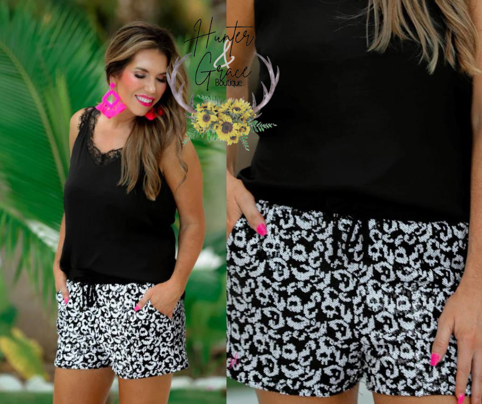 Black & White Leopard Sequin Shorts