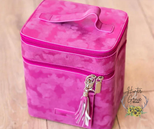 Hot Pink Leather Duo Vanity Case