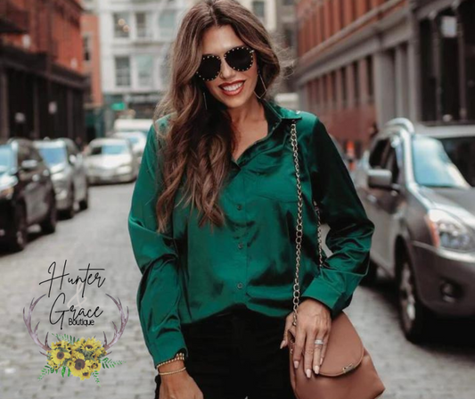 Boss Babe Button Up Top- Emerald