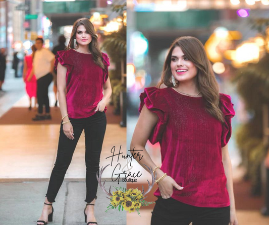 Classically Chic Velvet Top- Burgundy