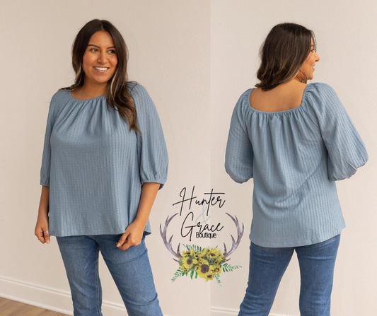 Blue Breeze Elegance Off The Shoulder Top