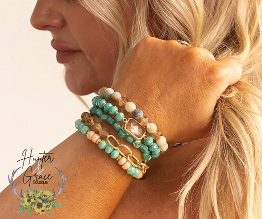 Breakfast At Tiffany's Mint Crystal Mixed Beads Bracelet Set