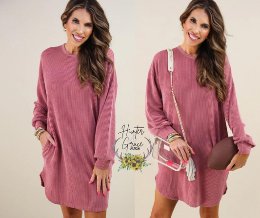 Hollis Ribbed Dress- Burgundy