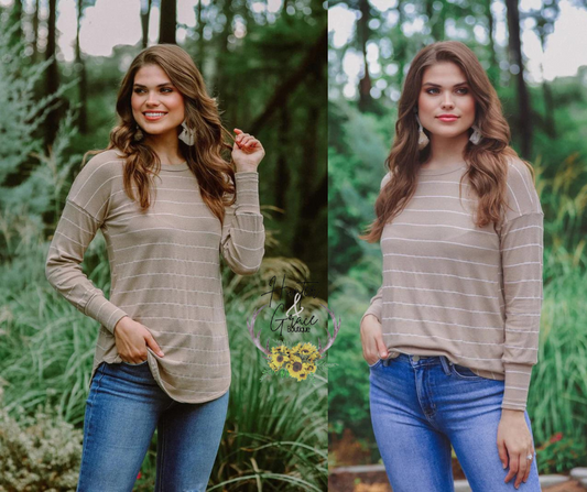 Sarah Striped Top - Taupe