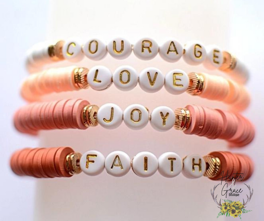 Courage Faith Joy Love Inspirational Stretch Bead Bracelets