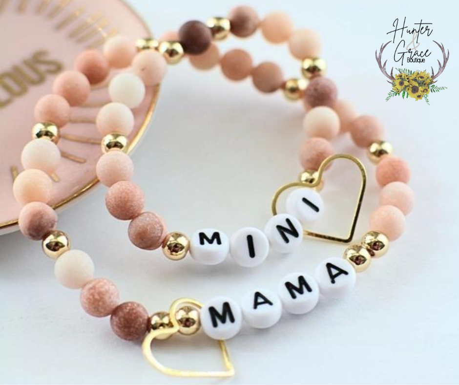 Mama and Mini Pink Gold Bead Set