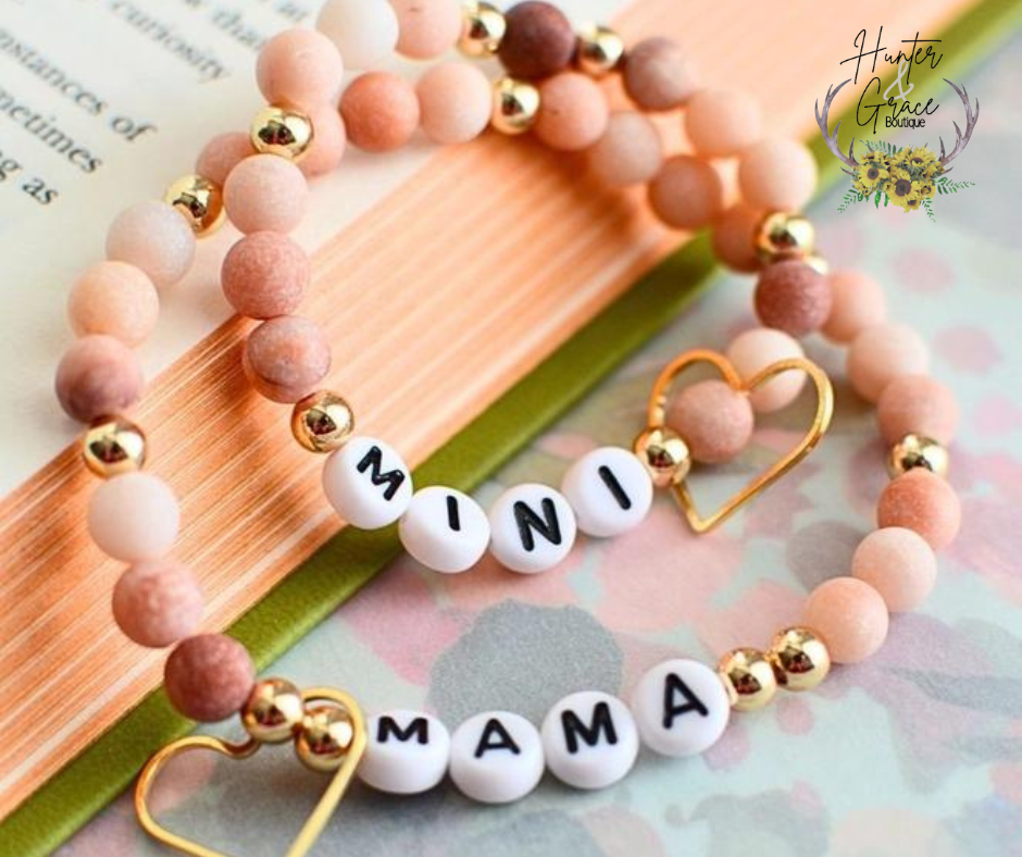 Mama and Mini Pink Gold Bead Set