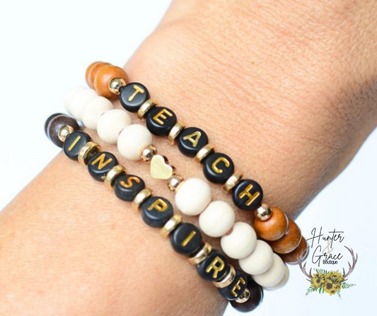 Teach Inspire Wood Bead Stack