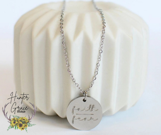 Faith Over Fear Silver Necklace