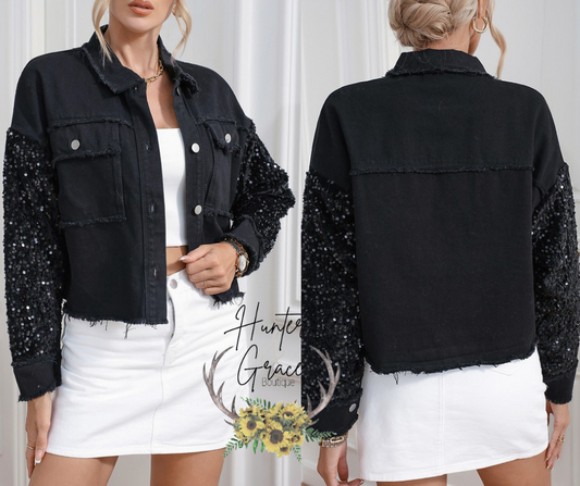 The Sierra Sequin Sleeve Denim Jacket