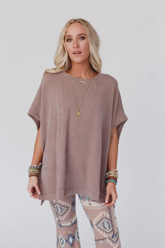 Moon Glow Texture Knit Top- Acorn