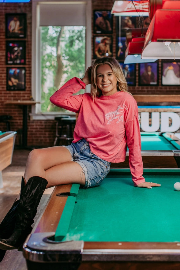 Acid Washed Studded Crop Sweatshirt