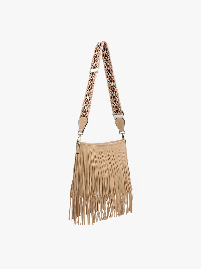 The Sande Suede Fringe Crossbody - Tan