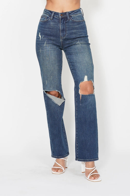 Judy Blue HW Ripped Knee Dad Jeans
