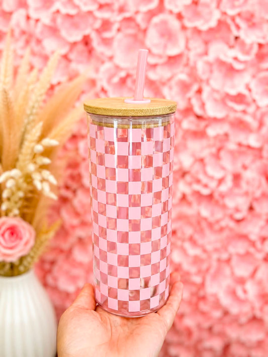 Pink Checkered Tumbler