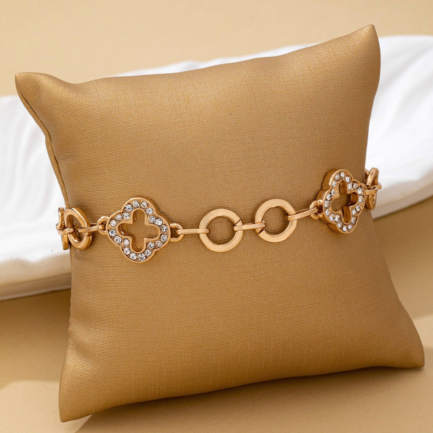 Pave Crystal Clover Link Bracelet