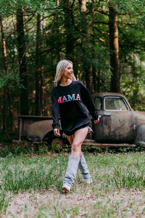 Mama Chenille Sequins Embroidery Sweatshirt