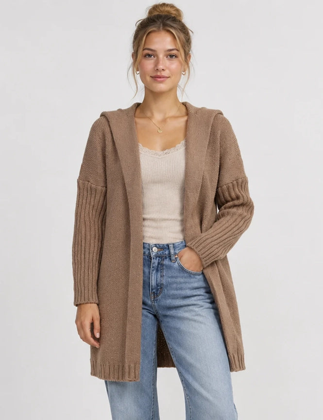 Cozy Days Hooded Knit Cardigan – Mocha