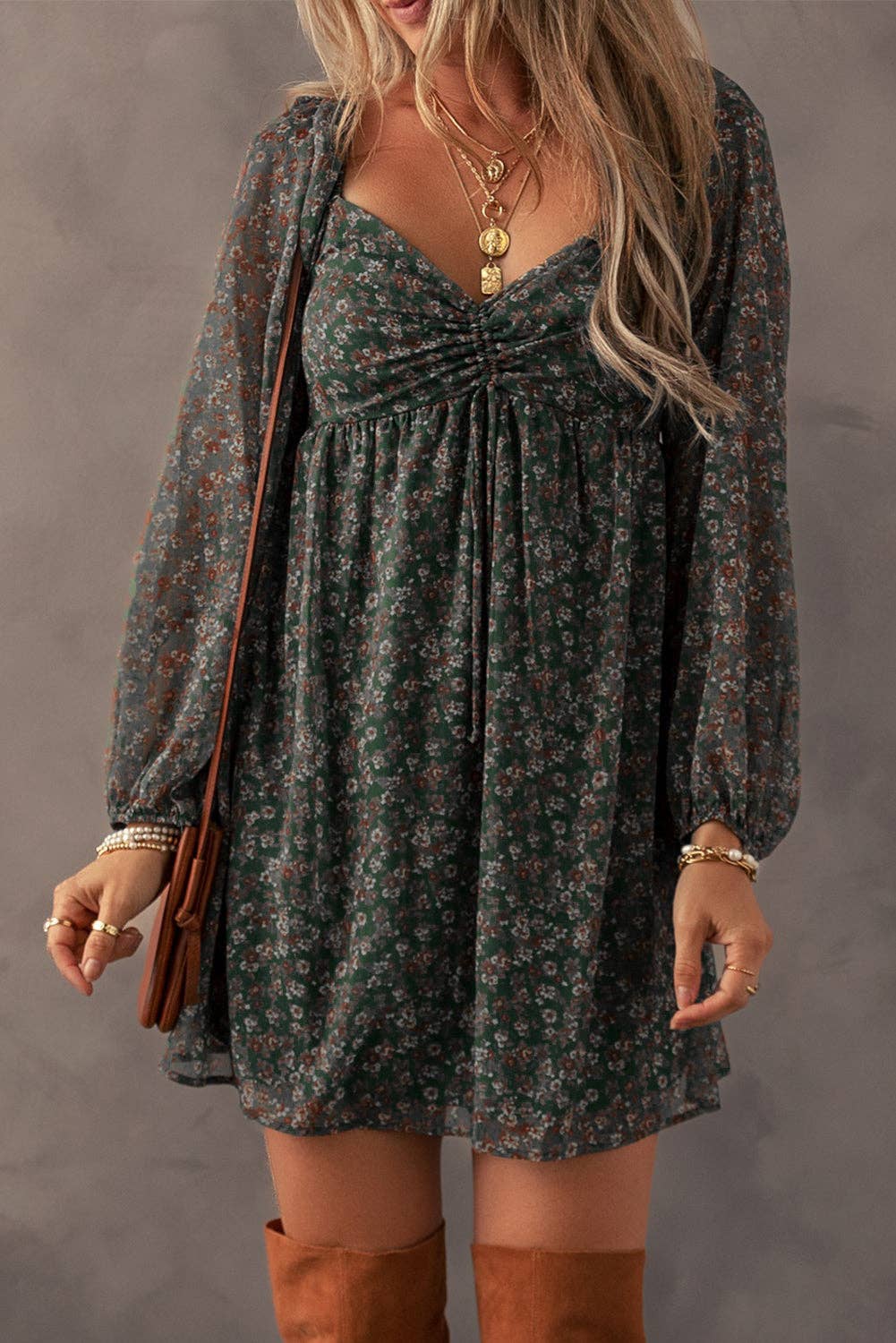 Boho Floral Babydoll Mini Dress